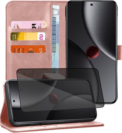 Hoesje geschikt voor Xiaomi 15 Ultra - Privacy Screenprotector Volledig Dekkend Glas - Portemonnee Book Case Rosegoud