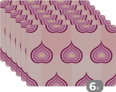 Placemat - Placemats kunststof - Paars - Patronen - Uien - 45x30 cm - 6 stuks - Hittebestendig - Anti-Slip - Onderlegger - Afneembaar