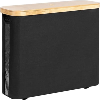 Opbergdoos voor toiletpapier met bamboe deksel, zwart, 44x18x37.5 cm