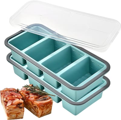 4-Vaks Silicone Vriesvorm met Deksel - 120ml per Vak - Herbruikbaar BPA-vrij - voor Soep, Bouillon, Maaltijdbereiding - 2 Stuks