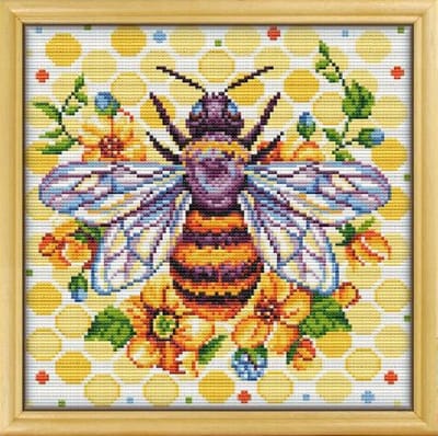 Borduurpakket Awesome Pattern Studio - Bumblebee Among Flowers - Bij in Bloemen - Geschikt voor beginners/inclusief Nederlandse gebruiksaanwijzing