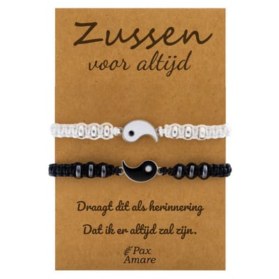 Vriendschapsarmbandjes voor 2 "Zussen voor altijd" - Yin Yang - BFF Armbandjes met Cadeau Kaartje - Zwart & Wit - Elastisch Verstelbaar - Pax Amare