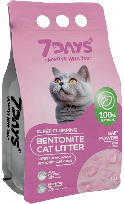 7Days Kattenbakvulling – Kattenbakvulling Klontvormend – Bentoniet & Babypoeder – Stofvrij - 10L