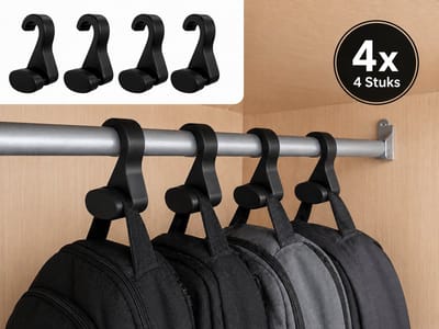 Skushy Tassenhanger Haken 4-Pack – Kast Organizer voor Tassen & Rugzakken – Ruimtebesparend Ophangsysteem – Zwart PLA+ Accessoire