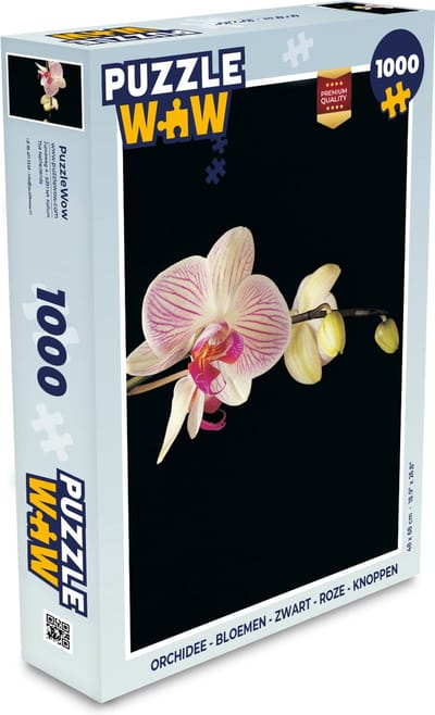 Puzzel Orchidee - Bloemen - Zwart - Roze - Knoppen - Legpuzzel - Puzzel 1000 stukjes volwassenen