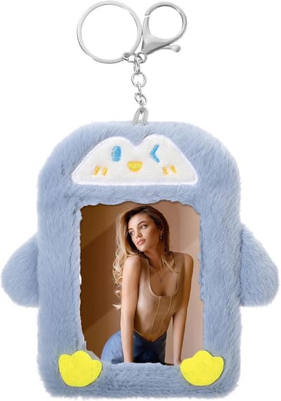 Kaarthouder Pluche - Fotohouder ID - Album Decoratie - Met Sleutelhanger - 3 Inch - Blauw Grijs
