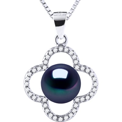 Clover Ketting Zoetwaterparel 9-10 mm Black 925
