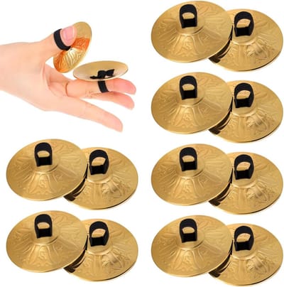 10-delige vinger cymbalen met gravure, koperen mini vinger cymbalen voor buikdans, percussie-instrument voor volwassenen en kinderen met elastische band