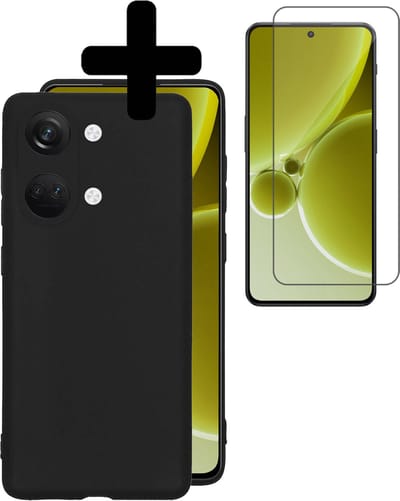 Hoesje - Met Screenprotector - Geschikt voor OnePlus Nord 3 - Sterk & Shockproof - Back Cover - Siliconen Case - Telefoon Hoes - Telefoonhoesjes - Zwart