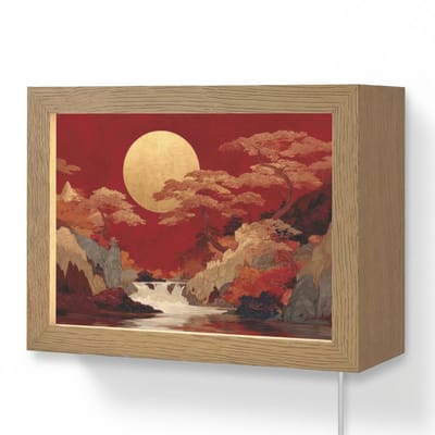 Wandlamp 20x15 cm - Oplaadbaar - Volle maan - Landschap - Waterval - Wandlampen binnen woonkamer - Slaapkamer lamp met kabel - Decoratieve nachtlamp - Vloerlamp snoer