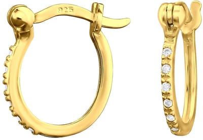 Joy|S - Zilveren oorringen 13 mm / 1.5 mm - zirkonia - Franse sluiting - oorbellen - gold plated