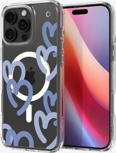 Spigen Ultra Hybrid MagFit - Hoesje Geschikt voor Apple iPhone 16 Pro - Compatibel met MagSafe - Back Cover Hearts Denim