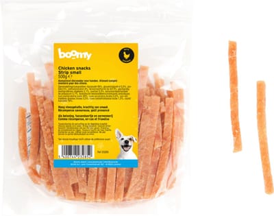 Boomy - Hondensnacks - Hypoallergene hondensnoepjes - Kauwstaafjes - Gedroogde kip strookjes - 500g