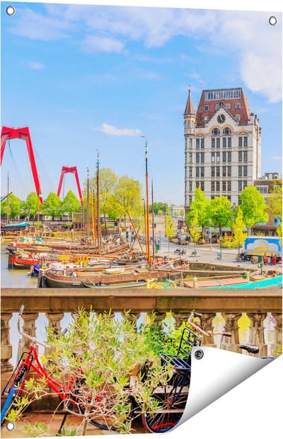 Gards Tuinposter Kleurrijke Oude Haven in Rotterdam - 60x80 cm - Tuindoek - Tuindecoratie - Wanddecoratie buiten - Tuinschilderij