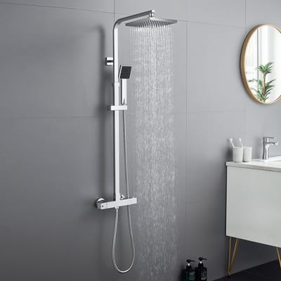 Auralum max Regendouche met Thermostaatkraan - Douche Badkamer - Chrome Douche Set - Handdouche - Doucheset Zilver - Regendoucheset