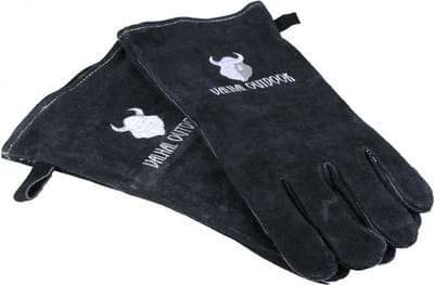 Valhal Outdoor BBQ handschoenen - suede leer, zwart - geborduurd logo - barbecue - VH.GLOVES