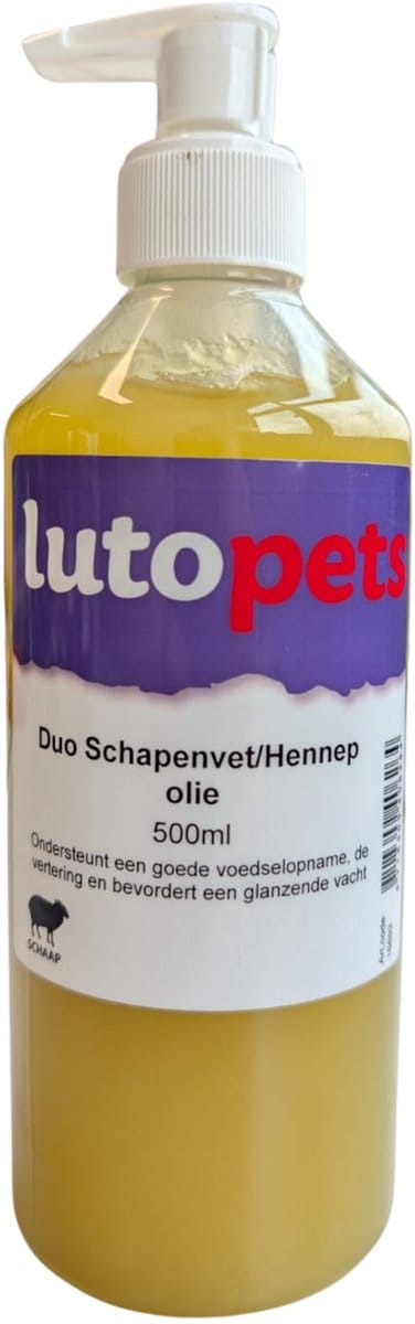 Duo Schapenvet & Hennep Olie 500 ml - Koudgeperst - Rijk aan Omega 3 & 6 Vetzuren - Gezonde Aanvulling voor Honden - lutopets