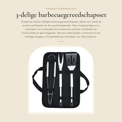 Dailygoods- Barbecuegereedschap 3-delige Set - Roestvrij Staal - Draagtas - Veilig Gebruik - Gemakkelijk Schoon te Maken - Antislip Handvat - Barbecueset