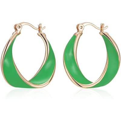 Nouvelles Boucles d'Oreilles Créoles Émaillées Vertes à la Mode Pour Femmes Couleur Or Rose Accessoires Pendantes Fête Fille Bijoux de Mariage beige
