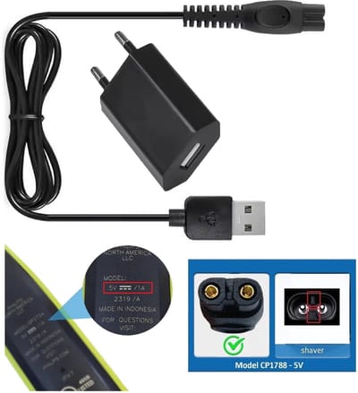Oplader geschikt voor Philips OneBlade, Trimmers, Multigroom en Scheerapparaten – Vervangt CP1788 – Inclusief Adapter - 5V 1A -1 meter – Wereldwijde spanning (100-240V)
