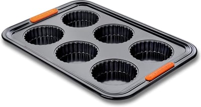 Bakvorm 6 tartelettes gehard antiaanbaklaag zwart met diameter 10 cm