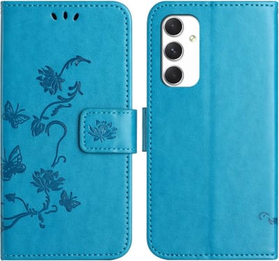 Coverup Hoesje - Geschikt voor Samsung Galaxy A16 Hoesje - Coverup Bloemen & Vlinders Book Case - Blauw