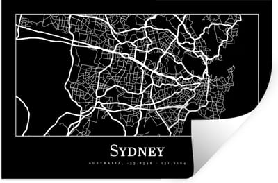 Muurstickers - Sticker Folie - Kaart - Sydney - Stadskaart - Plattegrond - 30x20 cm - Plakfolie - Muurstickers Kinderkamer - Zelfklevend Behang - Zelfklevend behangpapier - Stickerfolie