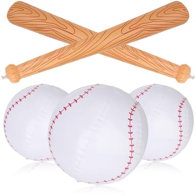Dailygoods- Honkbalset Inclusief 2 Opblaasbare Knuppels - 3 Opblaasbare Honkballen - PVC - Zwembadhonkbalset - Strandspel - 80x12 cm Knuppel - Zwembalsportset