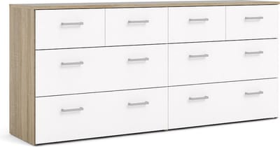 Spell Ladekast breed 4 kleine en 4 grote laden eiken decor, wit.
