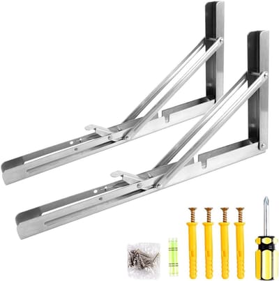 Vouwbare Steunbeugels voor Planken, Stevige Driehoekige Beugels voor Wandmontage, Ideaal voor Opbergruimte en Meubels, 14 inch, Zilver, Set van 2