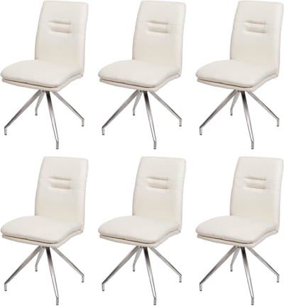 Set van 6 eetkamerstoelen MCW-H70, keukenstoel fauteuil stoel, stof/textiel geborsteld roestvrij staal ~ crème-beige