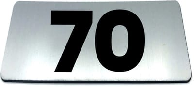 Nummerplaatje 70 - 80 x 50 x 1,6 mm - RVS-look geborsteld - Incl. 3M-tape | Nummerbordje - Deur en kamernummer - brievenbusnummers - Gratis verzending - 5 jaar garantie | Gratis Verzending