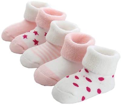Babysokken - 5 Paar - Babysokjes - Antislip Sokken voor Baby’s/Kinderen - Meisjes Baby en Dreumes - Zacht - Warm - Maat S: 10-12cm (0-1 jaar) - Voor Baby's Peuter