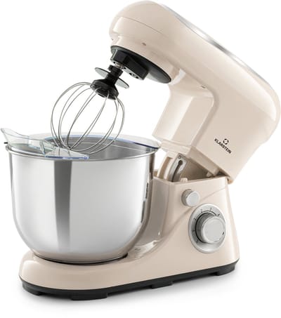 Klarstein Keukenmachine Knetmaschine zum Backen, 1300W Teigmaschine klein, 6 standen, Schneebesen & Knethaken, 5L kom, planetair , roermachine met Mixer, keukenmachines voor Brotteig - Keukenmachine - voor Keuken - Garde - RVS