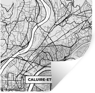 Muurstickers - Sticker Folie - Kaart - Stadskaart - Frankrijk - Caluire-et-Cuire - Plattegrond - 100x100 cm - Plakfolie - Muurstickers Kinderkamer - Zelfklevend Behang XXL - Zelfklevend behangpapier - Stickerfolie