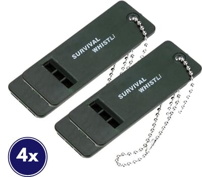 Knaak Noodfluit - Survival Whistle - Noodpakket - 3 Tonen - SOS Fluitje met Sleutelhanger - 4 stuks
