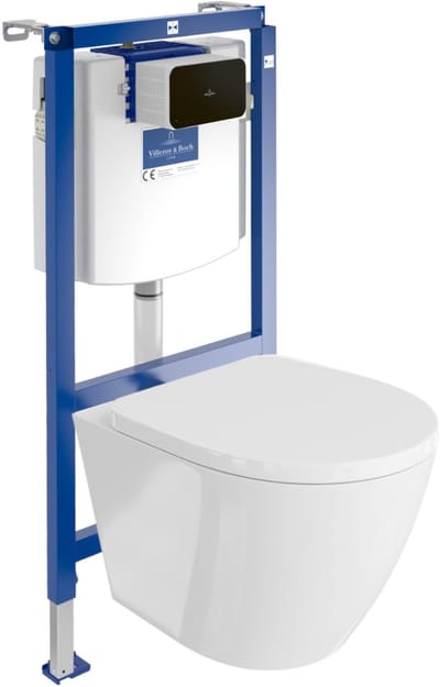 Villeroy&Boch Inbouwreservoir Complete Toiletset ViConnect H112 - Inbouw WC Hangtoilet Wandcloset SOGO - Bedieningsplaat Zwart - Voorwandelement voor toilet - Installatiesysteem