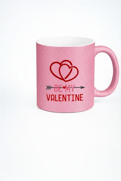 Roze Glitter Valentijn Mok 'Be My Valentine' met Harten - Romantisch Cadeau Beker