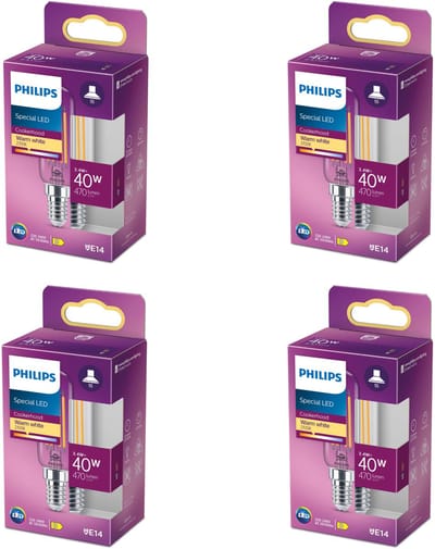 Philips Voordeelverpakking - E14 - LED Afzuigkaplamp - Helder - 40W - Niet Dimbaar - Warmwit Licht - Set van 4 Stuks