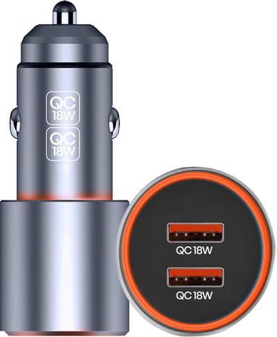 Xssive - Dubbele USB Lader Auto 36W (2 Poorten) - 2x 18W Quick Charge 3.0 Snellader - Metaal - Auto Oplader 12V/24V