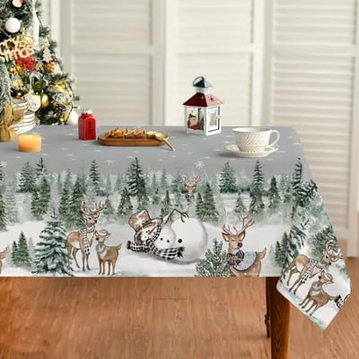 Kerst Eland Sneeuwman Rechthoekig Tafelkleed Vakantiefeest Decor Winter Kerst Waterdicht Tafelkleed Kerstversieringen 100x160cm
