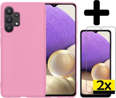 Hoesje - Met 2x Screenprotector - Geschikt voor Samsung Galaxy A32 5G - Sterk & Shockproof - Back Cover - Siliconen Case - Telefoon Hoes - Telefoonhoesjes - Lichtroze
