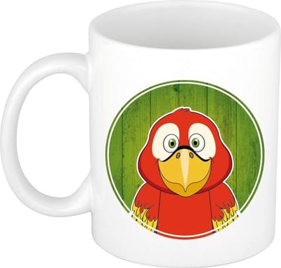 Papegaai mok - wit - keramiek - 300 ml - kinder beker papegaai