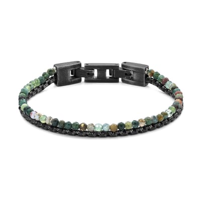 Frank 1967 7FB-0846 Heren Kralenarmband - India Agaat & Roestvrij Staal - Vintage Stijl - Groen