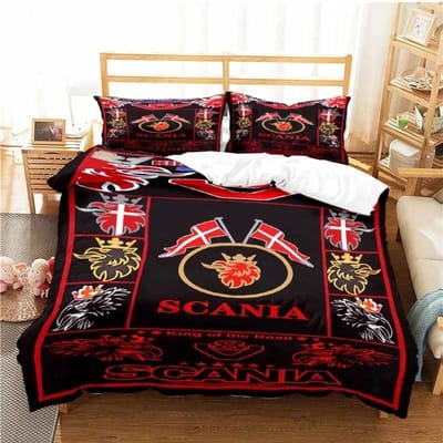 Scania Vrachtwagen Logo Beddengoed Set Jongens Meisjes Eenpersoons Tweepersoons Maat Dekbedovertrek Kussensloop Bed Kinderen Volwassenen Mode Huis Textiel AU Single(140*210cm)3pcs