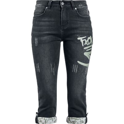 R.E.D. Rock-Engineered Design Donkergrijze 3/4 jeans met graffiti details - Dames - 28