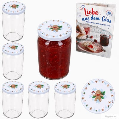 6-delige set ronde glazen 720 ml To 82 Candyman deksels incl. Diamant Gelierzauber receptenboekje