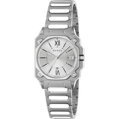 Gucci YA166504 G-Flat Zilverkleurige Wijzerplaat Unisex Horloge 30mm zilver