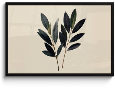 Poster in lijst - Fotolijst 90x60 cm - Posters - Ovaalvormige bladeren - Diep groen - Symmetrisch - Posterlijst zwart - Decoratie - Wanddecoratie woonkamer - Muurdecoratie slaapkamer
