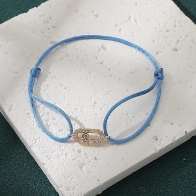 Soraro Move Zirkonia Armband Goudkleurig | Baby Blauw | Touw Armband | Elegant |